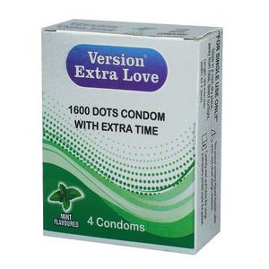 Version Extra Love 1600 Dots Extra Time Condom ( Mint ) - 4Pcs Pack